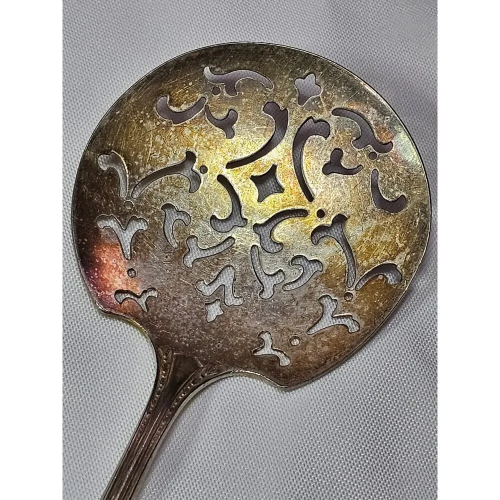 Vtg Community Plate Silver Plated Pierced Serving Spoon-Ornate Cut Out Design